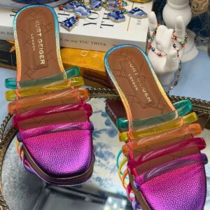 Top view of KURT GEIGER LONDON Maddison Jelly Sandal with rainbow straps