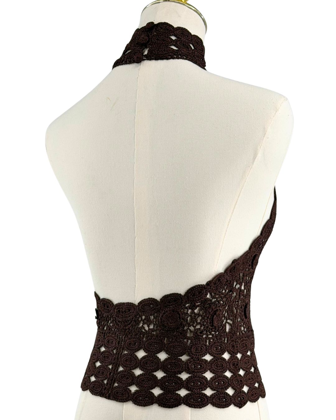 Back view of BEC + BRIDGE Ania Crochet Florette Halter Top showing open back