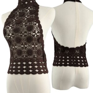 BEC + BRIDGE Ania Crochet Florette Halter Top in Dark Chocolate, main image