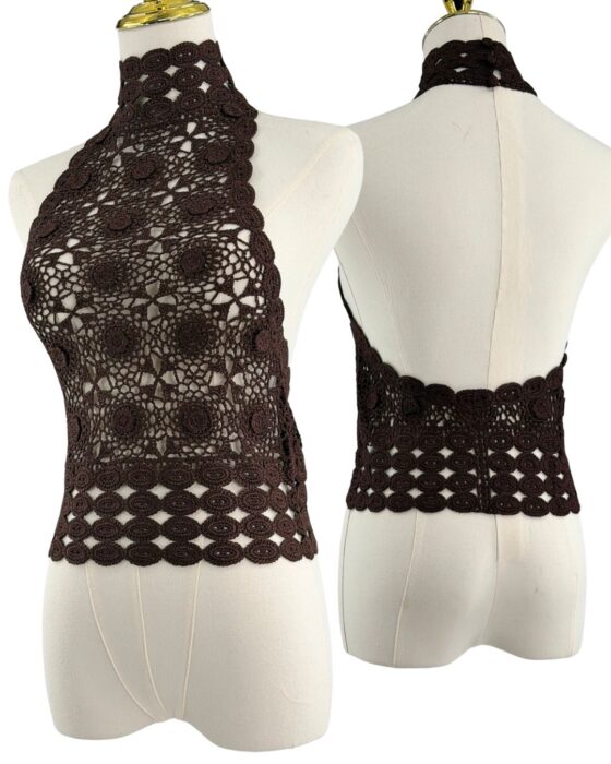 BEC + BRIDGE Ania Crochet Florette Halter Top in Dark Chocolate, main image