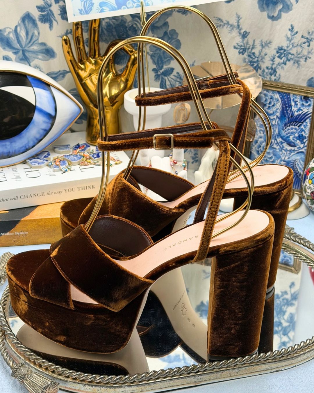 Side view of LOEFFLER RANDALL Loretta Velvet Platform Sandal