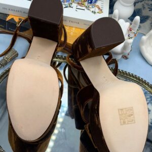 Leather outsole and size marking on LOEFFLER RANDALL Loretta Platform Sandal