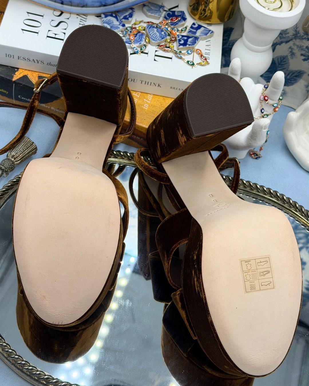 Leather outsole and size marking on LOEFFLER RANDALL Loretta Platform Sandal
