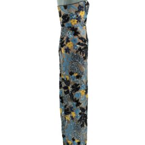 Blue yellow and white floral sequin embroidery on BRONX AND BANCO Dahlia Maxi Dress