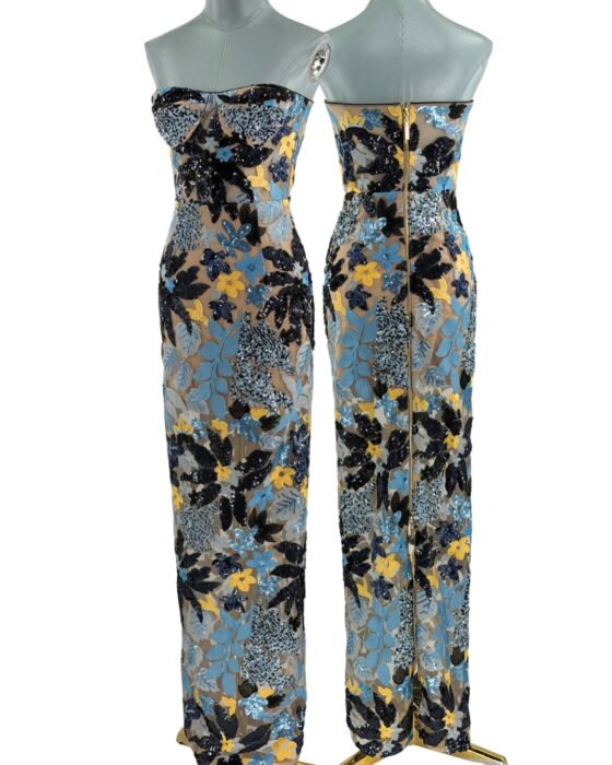 BRONX AND BANCO Dahlia Strapless Maxi Dress in Blue Yellow Multi, main image