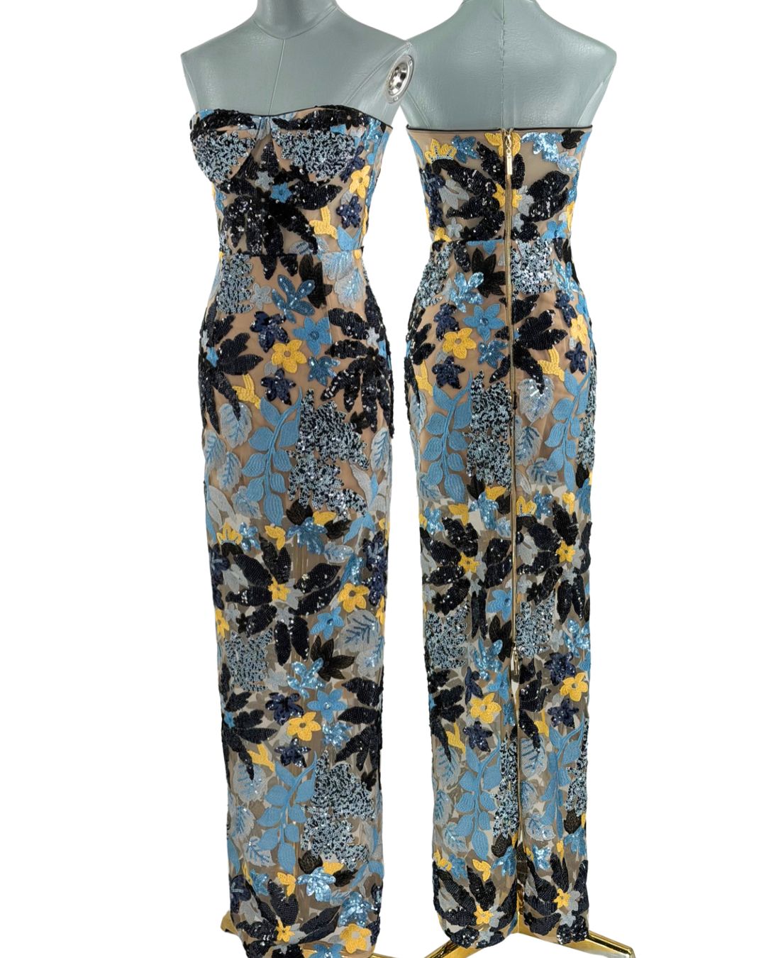 BRONX AND BANCO Dahlia Strapless Maxi Dress in Blue Yellow Multi, main image