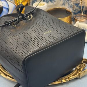Bottom view of FURLA Constanza Black Leather Bucket Bag