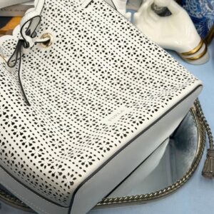 Bottom view of FURLA Constanza Chalk Leather Bucket Bag