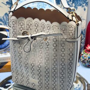 Side view of FURLA Constanza Chalk Leather Bucket Bag