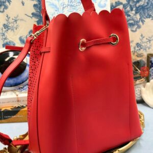 Back view of FURLA Constanza Red Laser-Cut Leather Bucket Bag