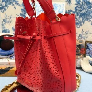 Side view of FURLA Constanza Red Leather Bucket Bag