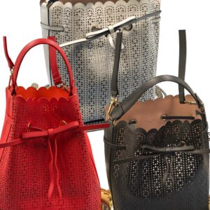 FURLA Constanza Laser-Cut Leather Bucket Bags in Black, Chalk and Red