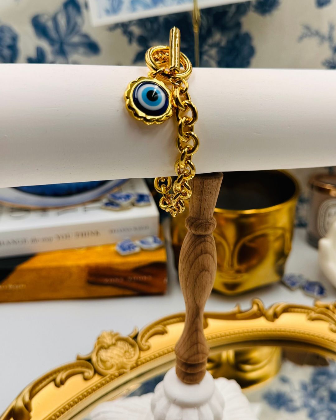 14k gold-plated oval-link chain on LELE SADOUGHI Evil Eye Bracelet