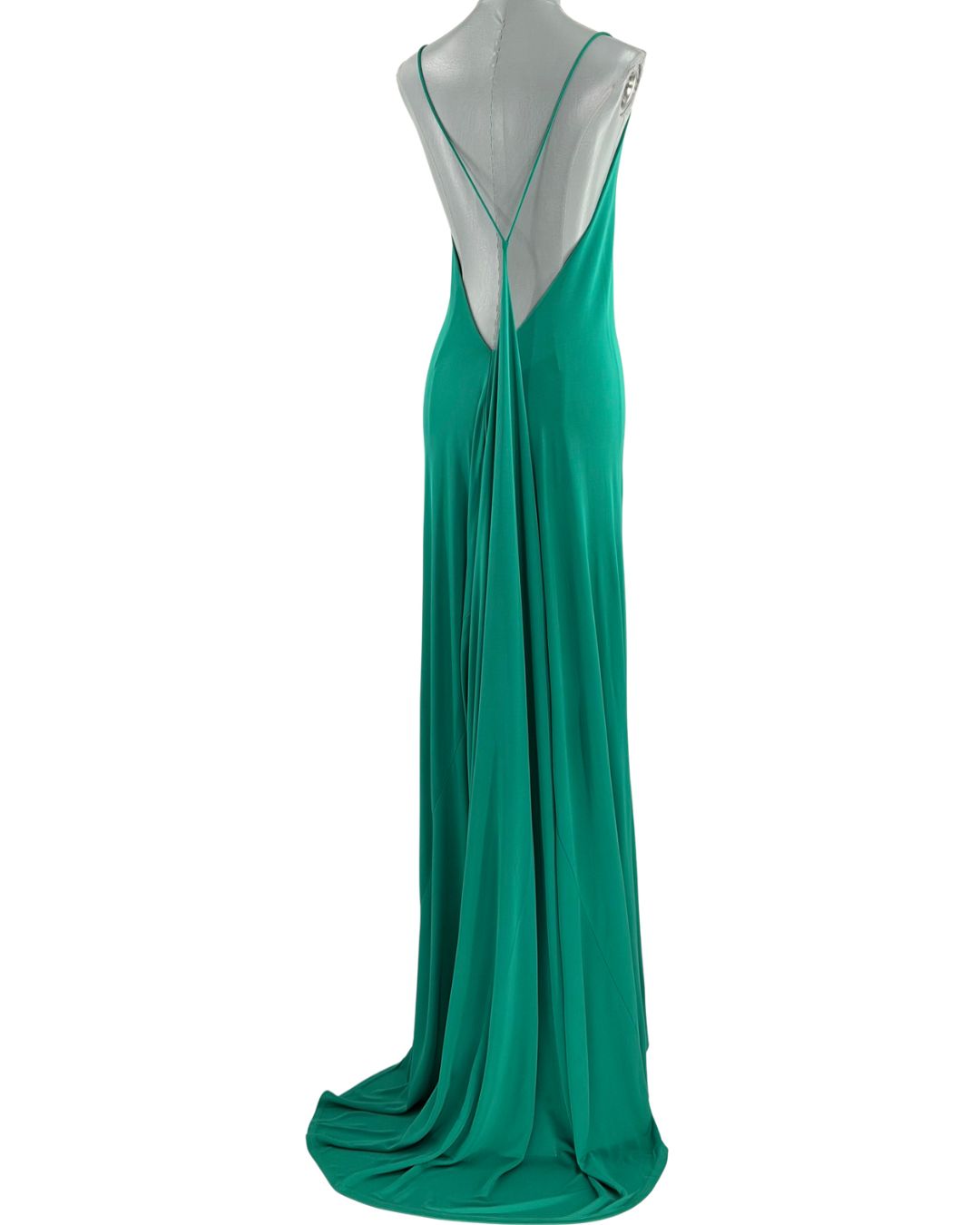 Draped green viscose jersey detail on RAT & BOA Amora Dress