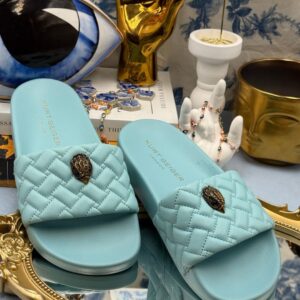 KURT GEIGER LONDON Meena Eagle Quilted Pool Slides in Blue