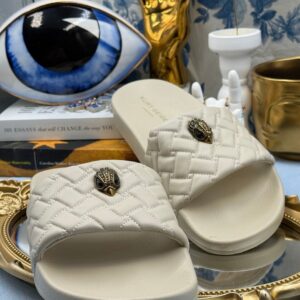 KURT GEIGER LONDON Meena Eagle Quilted Pool Slides in Bone