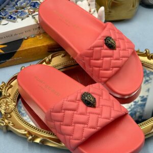 KURT GEIGER LONDON Meena Eagle Quilted Pool Slides in Salmon