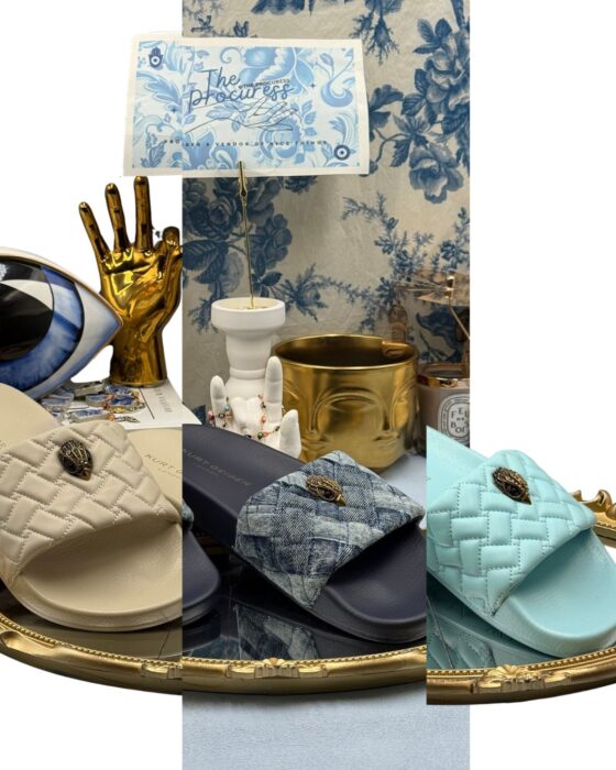KURT GEIGER LONDON Meena Eagle Quilted Pool Slides in assorted colourways