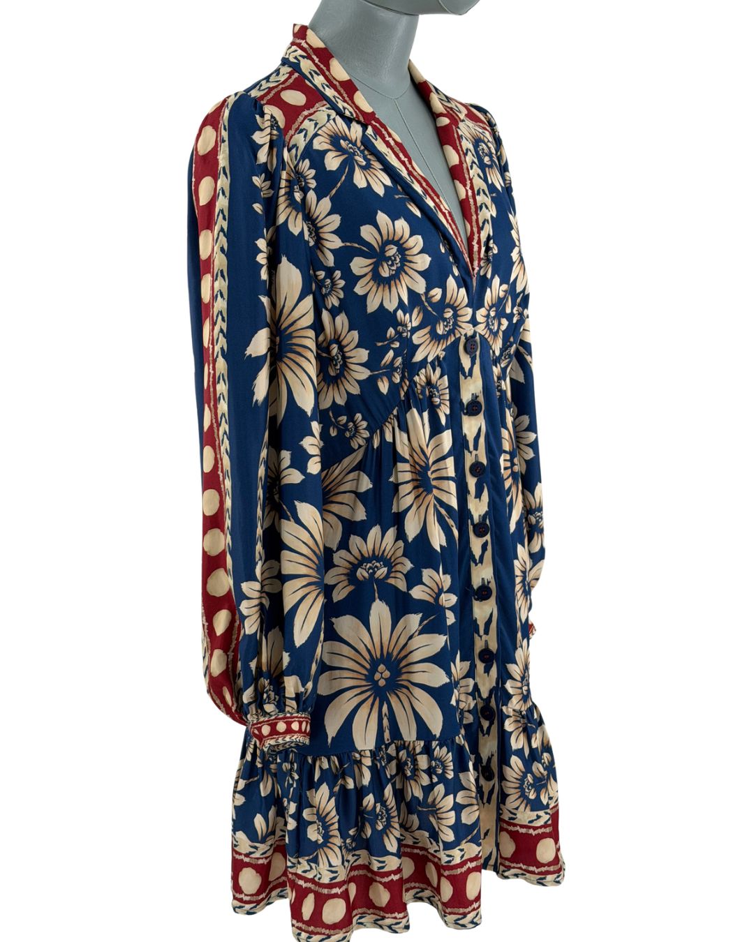 Angled view of FARM RIO Blue Luna Mini Dress