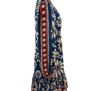 Floral print and contrasting border collar on FARM RIO Blue Luna Mini Dress