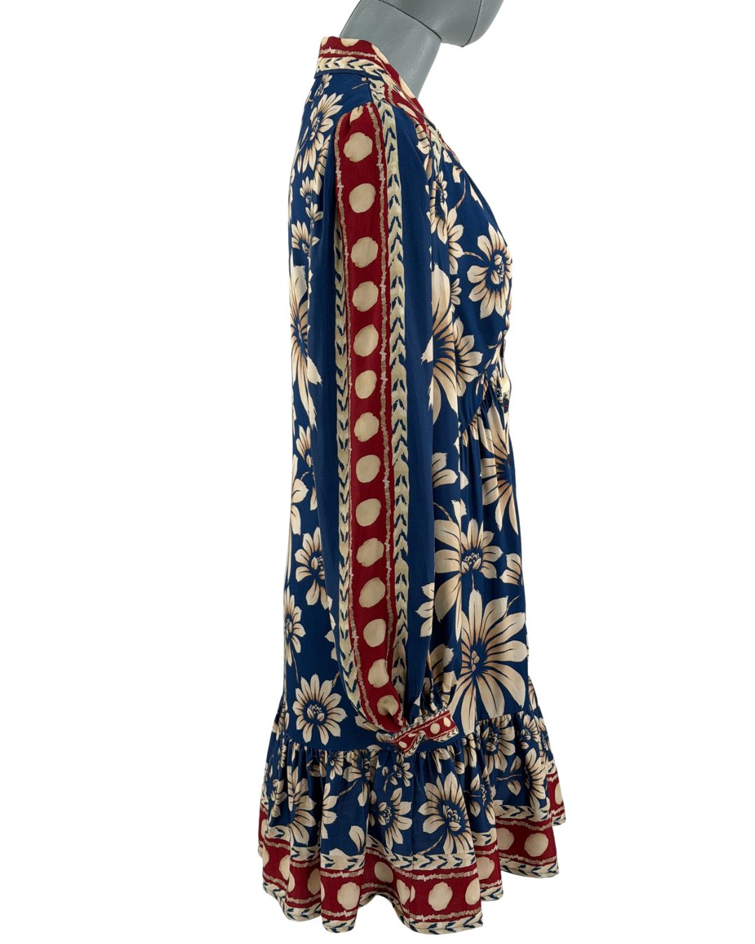 Floral print and contrasting border collar on FARM RIO Blue Luna Mini Dress