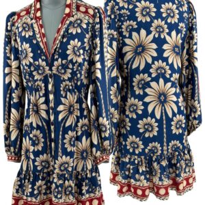 FARM RIO Blue Luna floral long sleeve mini dress, front view