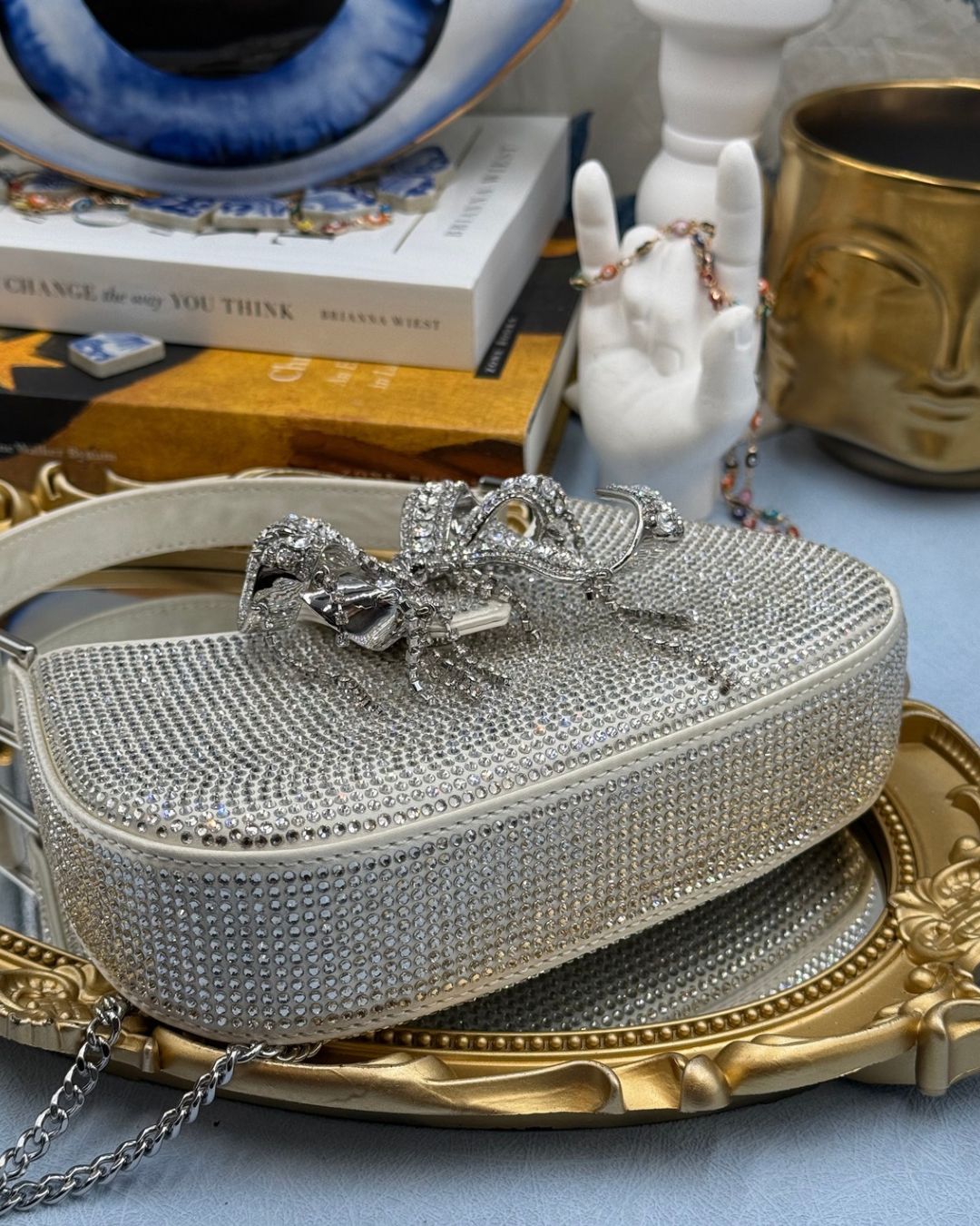 Bottom of SELF-PORTRAIT Micro Crystal-Embellished Crescent Bow Bag