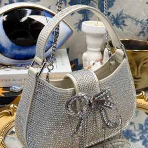 SELF-PORTRAIT Micro Crystal-Embellished Crescent Bow Bag in Champagne