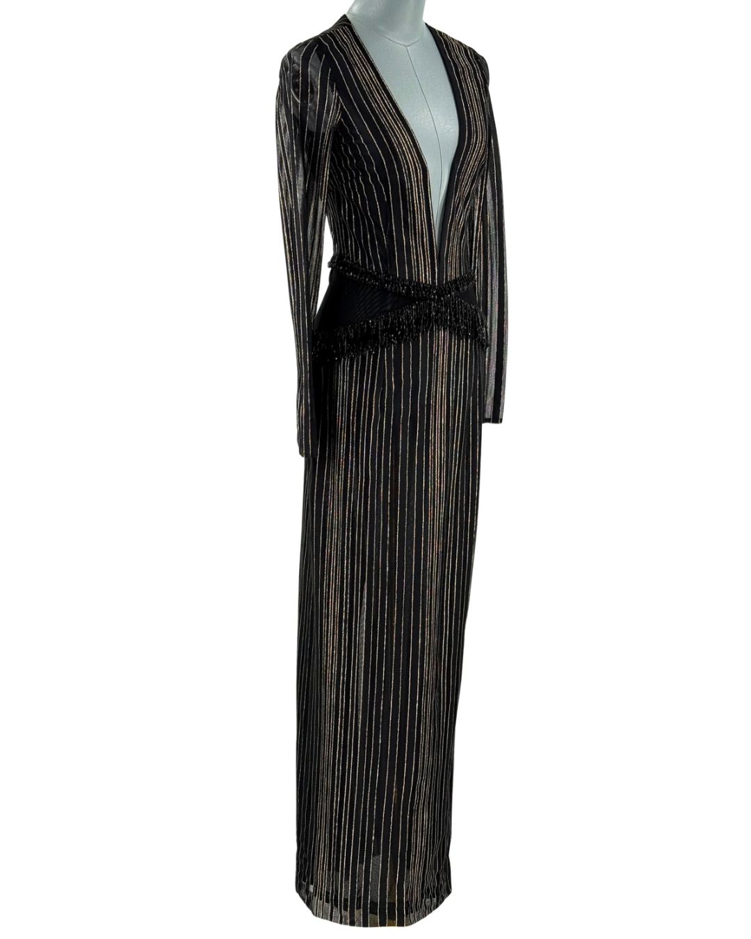 Angled view of PATBO Prism Lurex Gown