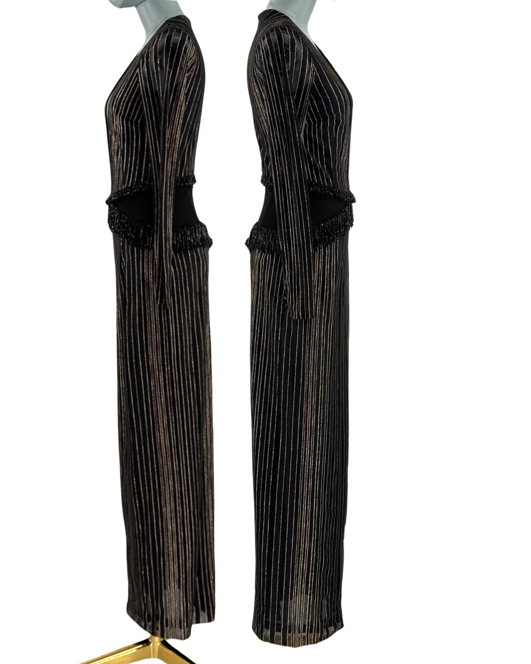 Parallel side views of PATBO Prism Lurex Gown