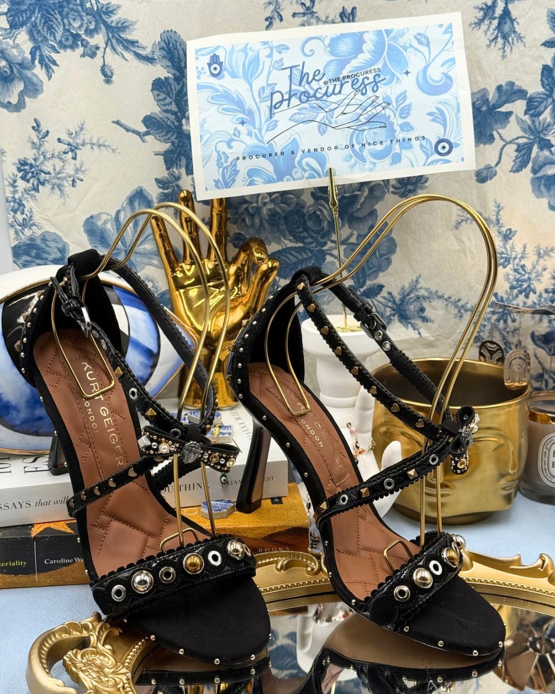 KURT GEIGER LONDON Mini Bow Eyelet Heel Sandal in black suede