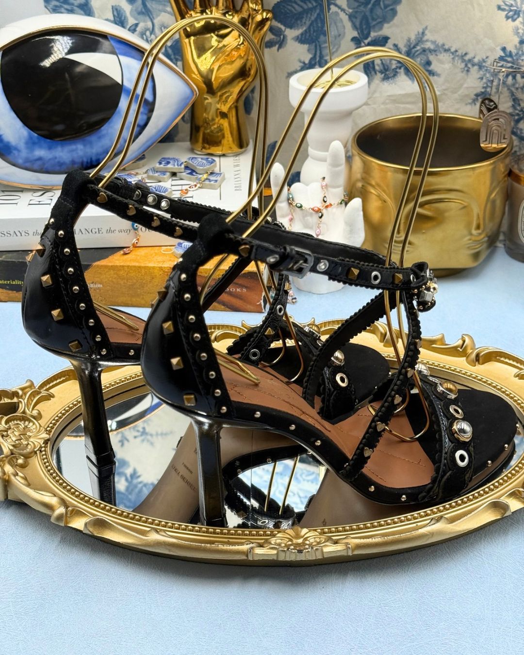 Side view of KURT GEIGER LONDON Mini Bow Eyelet Heel Sandal
