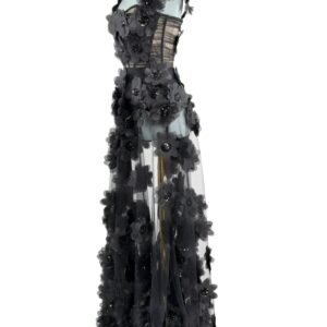 BRONX AND BANCO Rosalie Floral-Appliqué Tulle Gown in Noir, side view