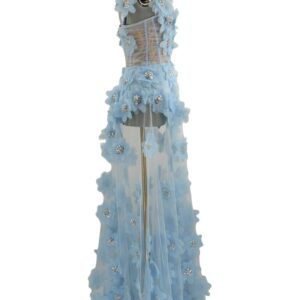 BRONX AND BANCO Rosalie Floral-Appliqué Tulle Gown in Powder Blue, side view