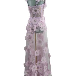 BRONX AND BANCO Rosalie Floral-Appliqué Tulle Gown in Lavender, Back View
