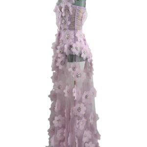 BRONX AND BANCO Rosalie Floral-Appliqué Tulle Gown in Lavender, Side View