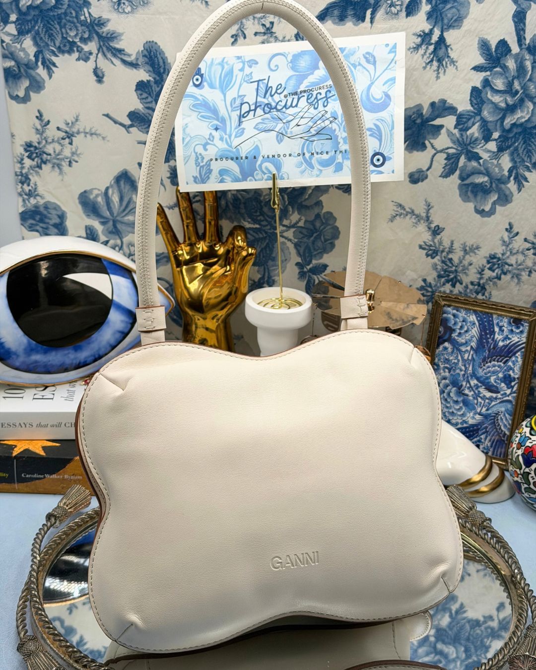 GANNI Butterfly Shoulder Bag in Off White, Back view
