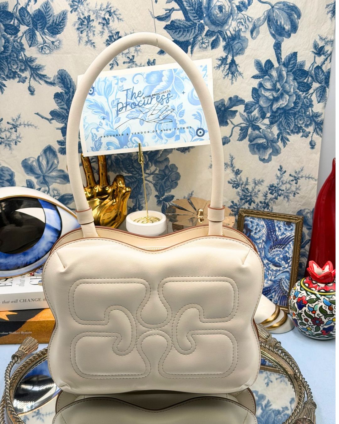 GANNI Butterfly Shoulder Bag in Off White