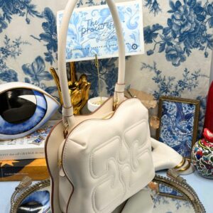 GANNI Butterfly Shoulder Bag in Off White, Side view
