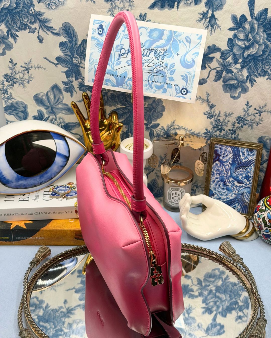 GANNI Butterfly Shoulder Bag in Pink Gradient, Side View