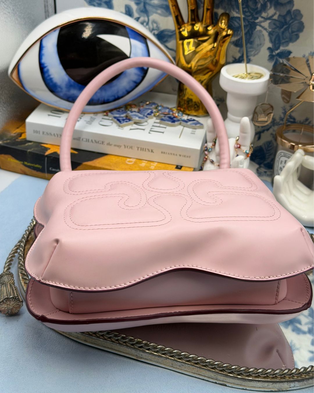 GANNI Butterfly Shoulder Bag in Soft Pink, Bottom View