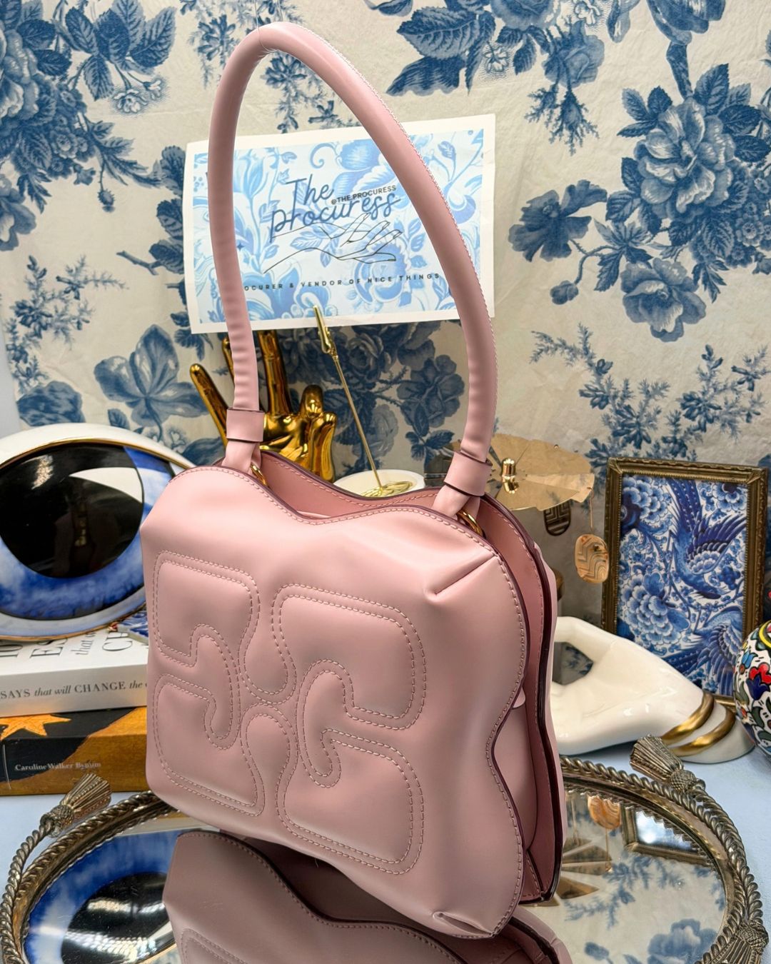 GANNI Butterfly Shoulder Bag in Soft Pink, Side View