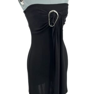 Angled view of RAT & BOA Selma strapless mini dress in black