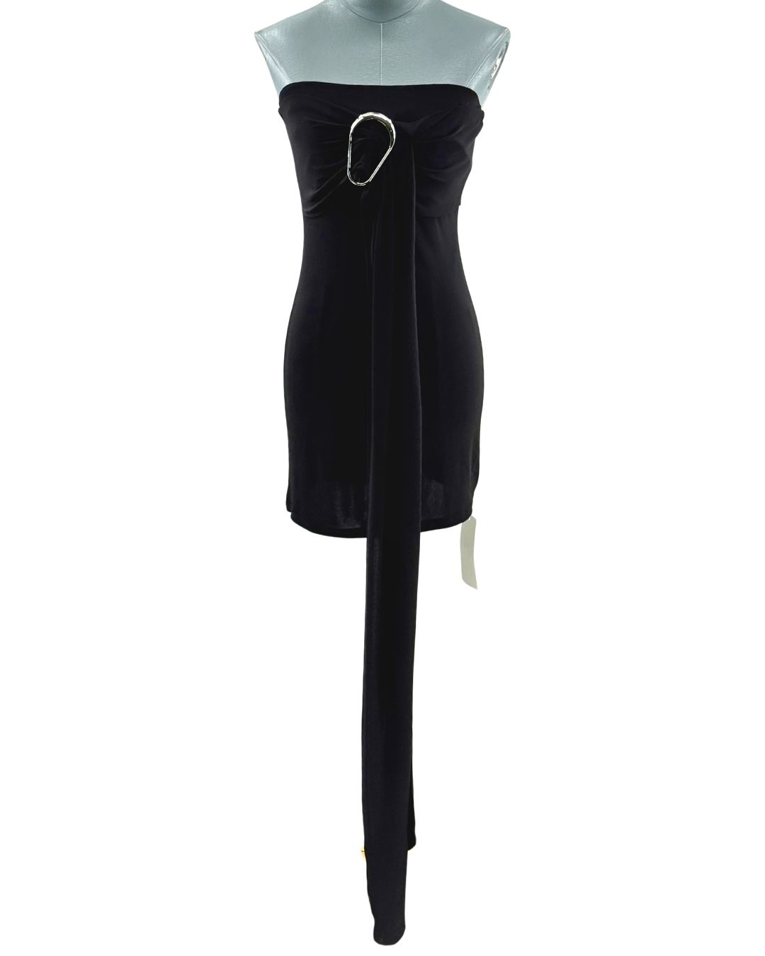 RAT & BOA Selma strapless mini dress in black with silver-tone buckle