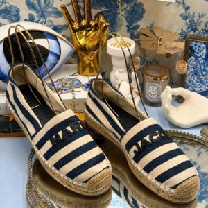 MARC JACOBS Stripe Canvas Espadrilles in blue and ivory