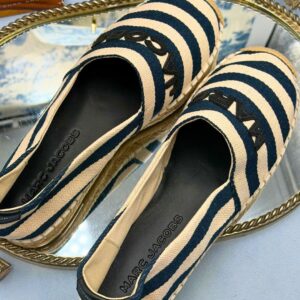Top view of MARC JACOBS Stripe Canvas Espadrilles with braided jute sole