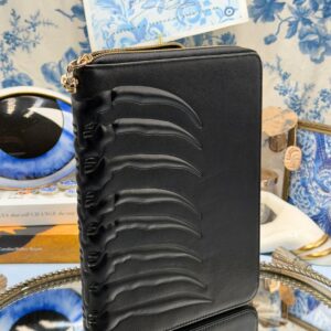 ALEXANDER McQUEEN Ribcage embossed black leather portfolio with gold-tone hardware