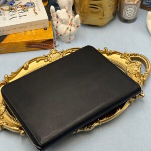 ALEXANDER McQUEEN Skull embossed black leather portfolio with gold-tone hardware, back view