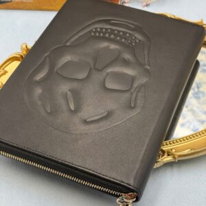 ALEXANDER McQUEEN Skull embossed black leather portfolio with gold-tone hardware