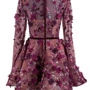 Back view of BRONX AND BANCO Talulah Long Sleeve Mini Dress in Burgundy